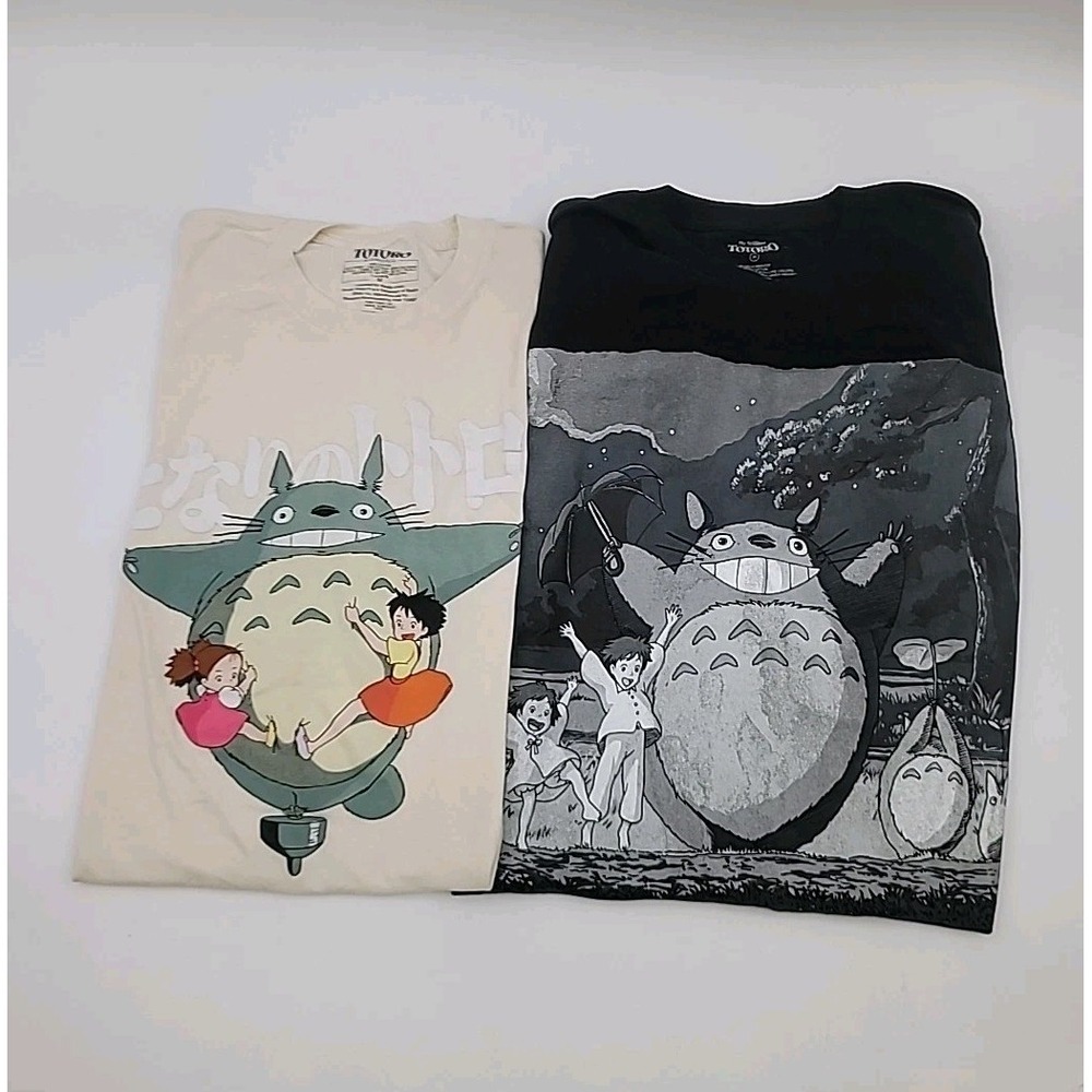 2 T Shirts Anime My Neighbor Totoro Studio Ghibli Black Beige Medium